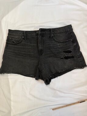 Time and True Black Distressed Denim Shorts